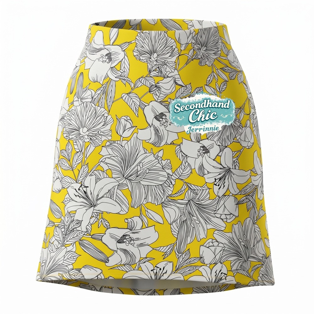 NYCC New York Clothing Co Yellow Floral Lily Pencil Skirt XL Knee Length Stretch